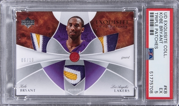 2007-08 UD "Exquisite Collection" Triple Patches #KB Kobe Bryant Game Used Patch Card (#06/10)– PSA EX 5